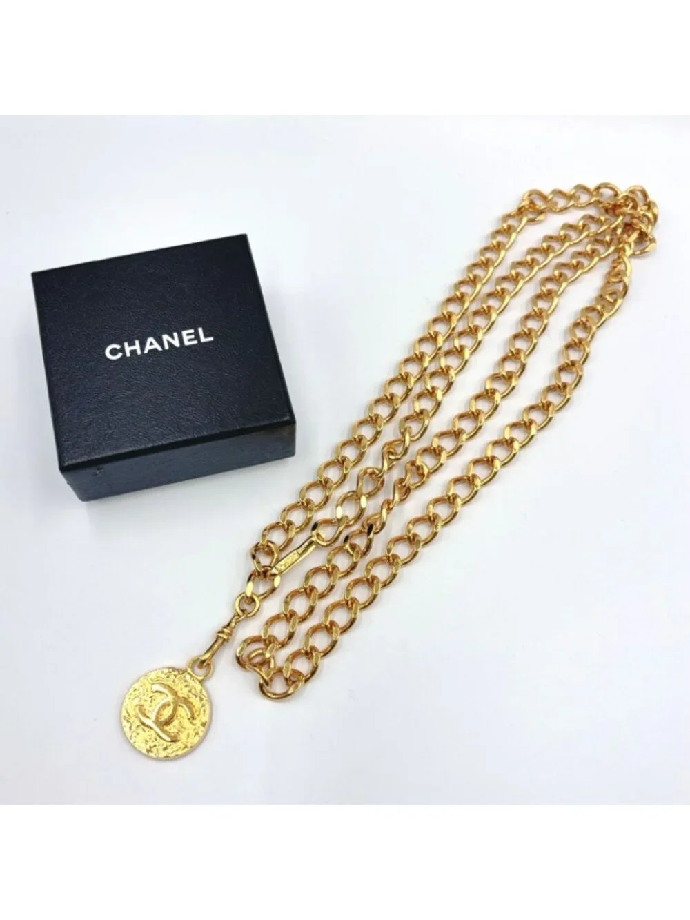 Chanel CC Logo Cambon Plate Gold Plated Chain Belt